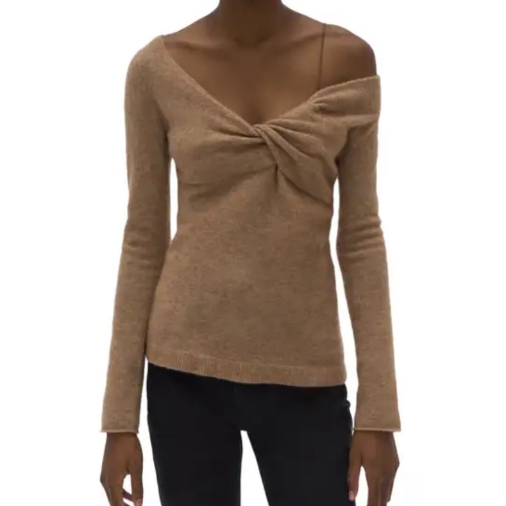 Helmut Lang Tan Off-the-Shoulder Sweater
